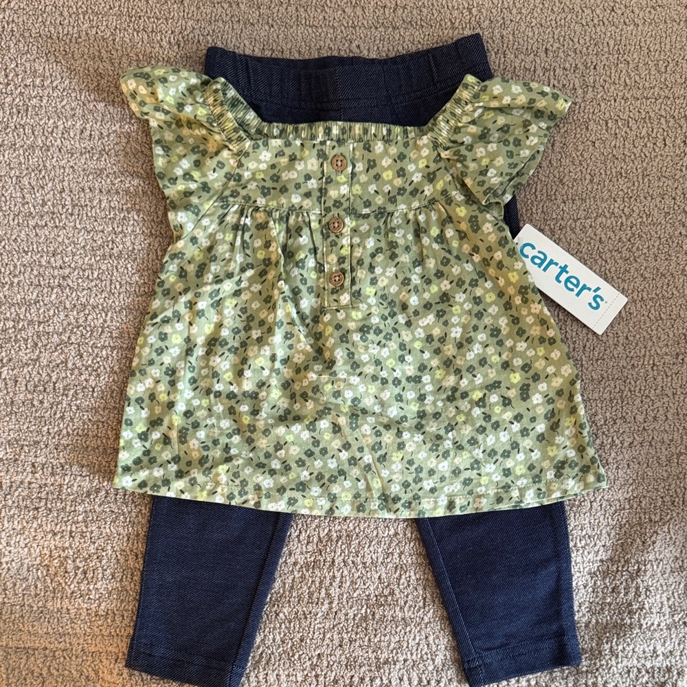 NWT Carter's Green Floral Top with Jean Leggings